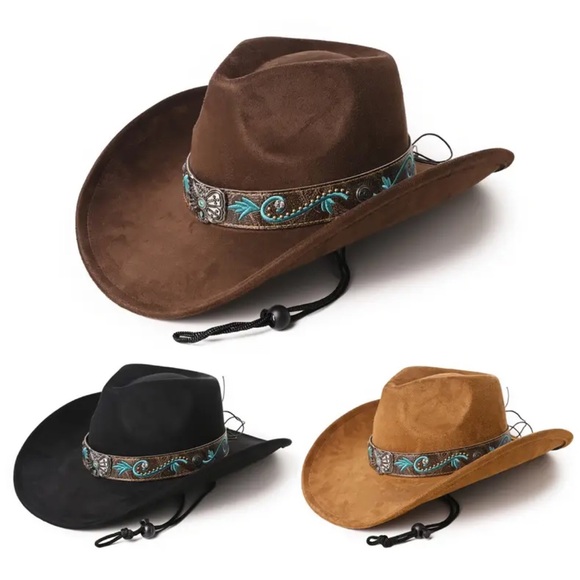 Western Cowboy/Cowgirl Hat with Turquoise Blue Embellished Band - Picture 1 of 9
